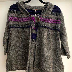 Free People Gray & Purple Hooded Sweater